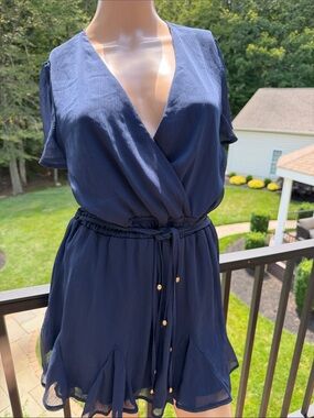 Altar'd State Navy Wrap Tie-Front Romper